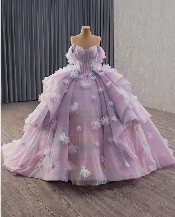 王道派★豪華★虹色★お色直しカラードレス★挙式結婚式サイズオーダー無料★色変更可能★花嫁★本命ドレス★前撮り★1枚目の画像